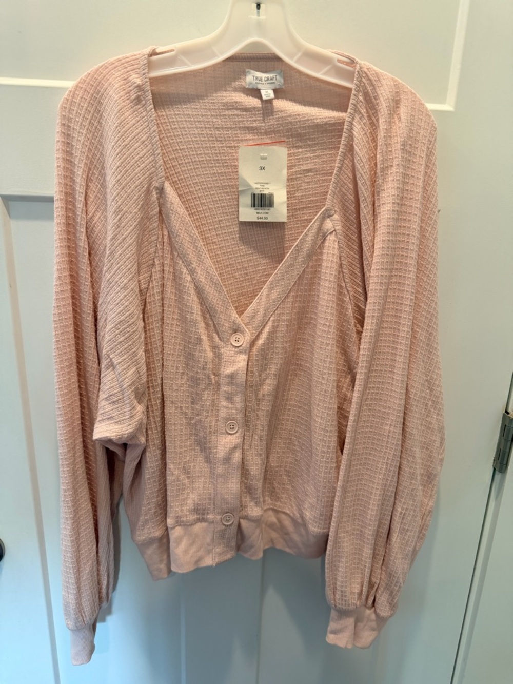 True Craft Pink Waffle Knit Cardigan 3X NWT Button Front Soft Cozy